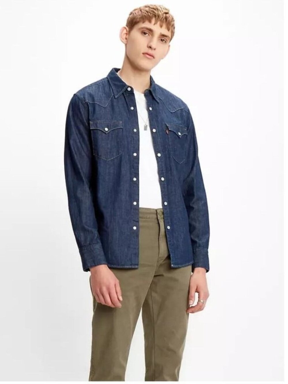 LEVI'S NWT Barstow Western Long Sleeve Standard Fit Dark Blue Denim Shirt Size M